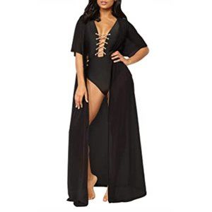 COCOLEGGINGS Women's Sheer Mesh Tie Front Cover up